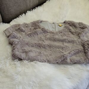 Anthropology Leifsdottir  Grey Faux Fur Blouse